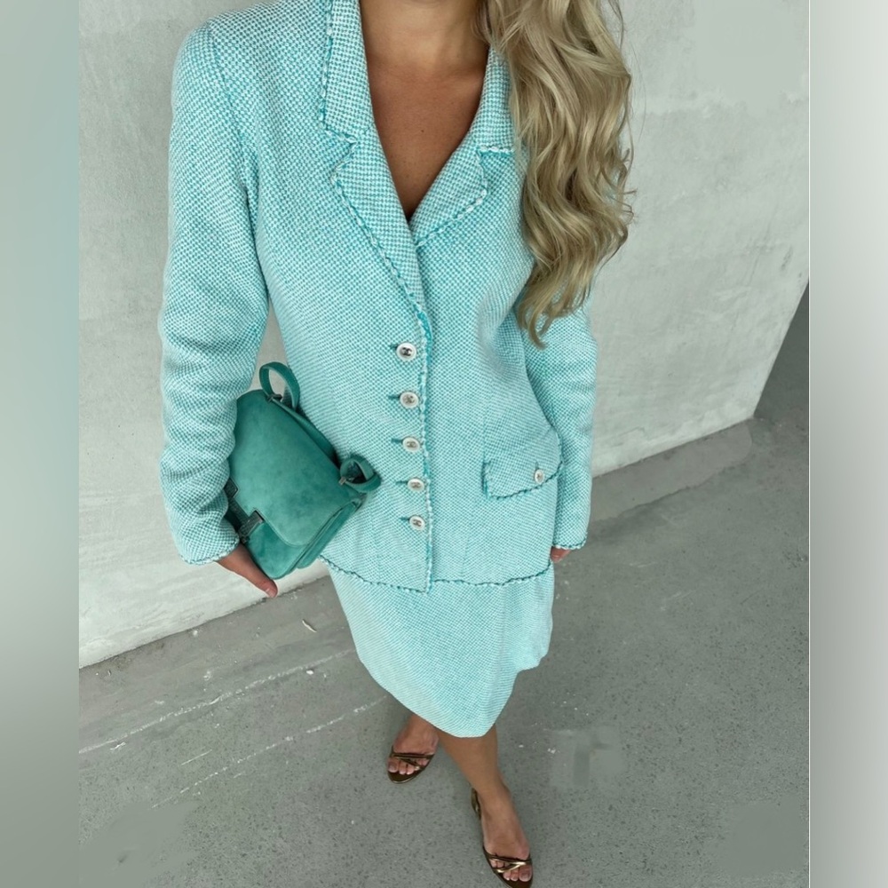 Chanel 1997 Micro Check Tweed Skirt Suit (fits like modern day size 8)